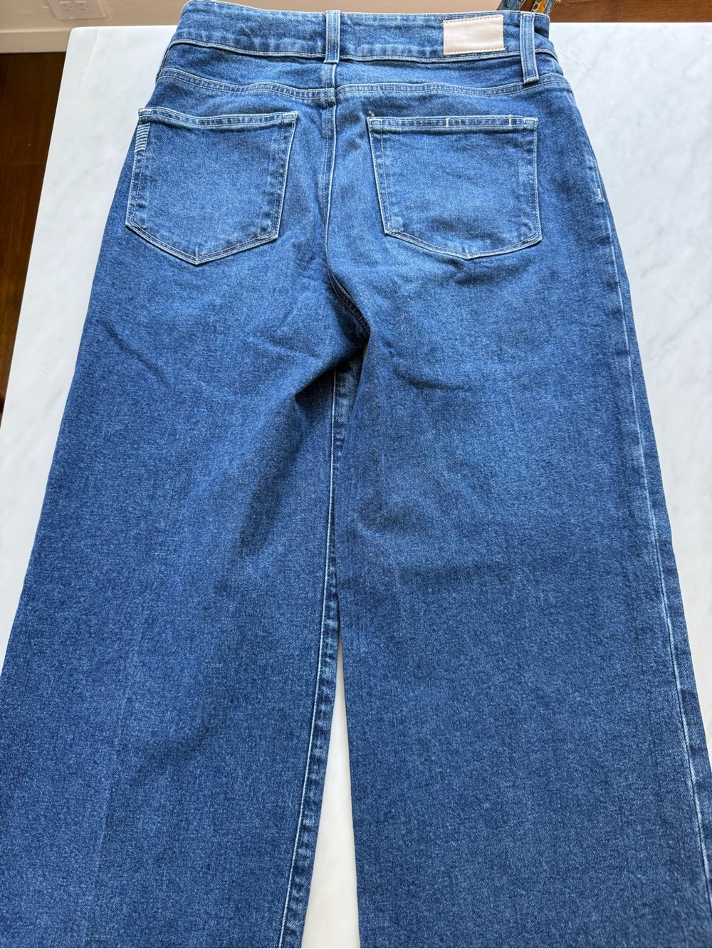 PAIGE Mid-Blue High-Rise Wide Leg Jeans - Picture 3 of 4